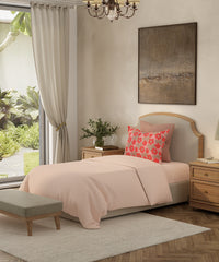 Home Essential Single Bedsheet Set, Urban Petals Red|144 TC Cotton|1 Pillow cover
