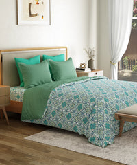 Everyday Printed King Bedsheet Set, Flourished Blue| 120TC Cotton|2 Pillow covers