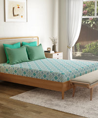 Everyday Printed King Bedsheet Set, Flourished Blue| 120TC Cotton|2 Pillow covers