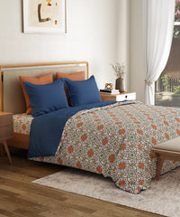Everyday Printed King Bedsheet Set, Flourished Red| 120TC Cotton|2 Pillow covers