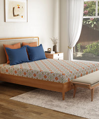 Everyday Printed King Bedsheet Set, Flourished Red| 120TC Cotton|2 Pillow covers