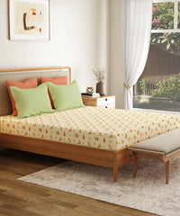 Everyday Printed King Bedsheet Set, Little Bloom Yellow| 120TC Cotton| 2 Pillow covers