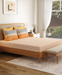 Everyday Printed King Bedsheet Set, Meadow Brown| 120TC Cotton| 2 Pillow covers