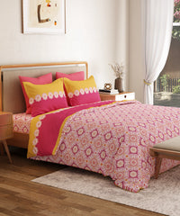 Everyday Printed King Bedsheet Set, Meadow Pink| 120TC Cotton| 2 Pillow covers
