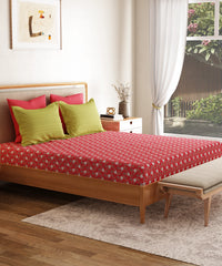 Everyday Printed King Bedsheet Set, Petal Pop Red| 120TC Cotton|2 Pillow covers