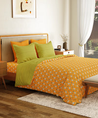 Everyday Printed King Bedsheet Set, Petal Pop Yellow| 120TC Cotton|2 Pillow covers