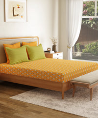 Everyday Printed King Bedsheet Set, Petal Pop Yellow| 120TC Cotton|2 Pillow covers