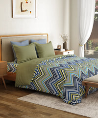 Everyday Printed King Bedsheet Set, Wave Blues| 120TC Cotton| 2 Pillow covers