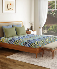 Everyday Printed King Bedsheet Set, Wave Blues| 120TC Cotton| 2 Pillow covers