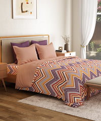 Everyday Printed King Bedsheet Set, Wave Purple| 120TC Cotton| 2 Pillow covers