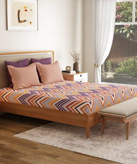 Everyday Printed King Bedsheet Set, Wave Purple| 120TC Cotton| 2 Pillow covers