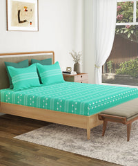 Everyday Printed King Bedsheet Set, Zari Sea Green| 120TC Cotton| 2 Pillow covers