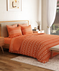 Everyday Printed King Bedsheet Set, Zari Terracotta| 120TC Cotton| 2 Pillow covers