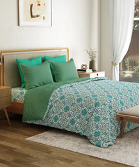 Everyday Printed Double Bedsheet Set, Flourish Blue| 120TC Cotton| 2 Pillow covers