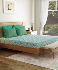 Everyday Printed Double Bedsheet Set, Flourish Blue| 120TC Cotton| 2 Pillow covers