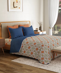 Everyday Printed Double Bedsheet Set, Flourish Red| 120TC Cotton| 2 Pillow covers