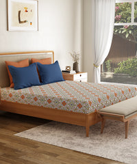 Everyday Printed Double Bedsheet Set, Flourish Red| 120TC Cotton| 2 Pillow covers