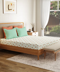 Everyday Printed Double Bedsheet Set, Little Bloom Green| 120TC Cotton | 2 Pillow covers