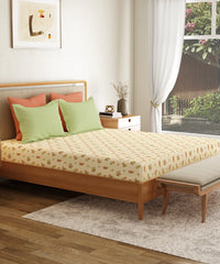 Everyday Printed Double Bedsheet Set, Little Bloom Yellow| 120TC Cotton| 2 Pillow covers