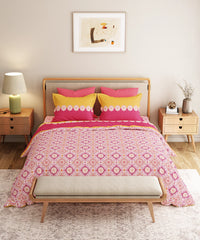 Everyday Printed Double Bedsheet Set, Meadow Pink| 120TC Cotton| 2 Pillow covers