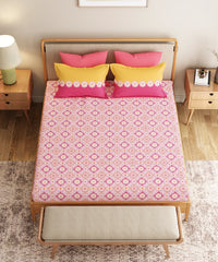 Everyday Printed Double Bedsheet Set, Meadow Pink| 120TC Cotton| 2 Pillow covers