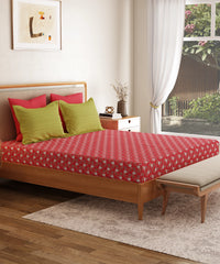 Everyday Printed Double Bedsheet Set, Petal Pop Red| 120TC Cotton|2 Pillow covers