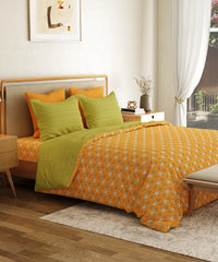 Everyday Printed Double Bedsheet Set, Petal Pop Yellow| 120TC Cotton| 2 Pillow covers