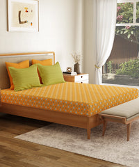 Everyday Printed Double Bedsheet Set, Petal Pop Yellow| 120TC Cotton| 2 Pillow covers