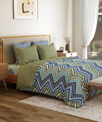 Everyday Printed Double Bedsheet Set, Wave Blues| 120TC Cotton| 2Pillow covers