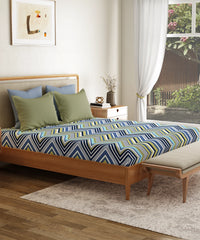 Everyday Printed Double Bedsheet Set, Wave Blues| 120TC Cotton| 2Pillow covers