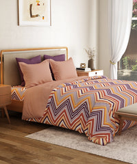 Everyday Printed Double Bedsheet Set, Wave Purple| 120TC Cotton| 2 Pillow covers