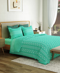 Everyday Printed Double Bedsheet Set, Zari Sea Green| 120TC Cotton|2 Pillow covers