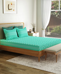 Everyday Printed Double Bedsheet Set, Zari Sea Green| 120TC Cotton|2 Pillow covers