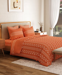 Everyday Printed Double Bedsheet Set, Zari Terracotta| 120TC Cotton| 2 Pillow covers