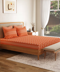 Everyday Printed Double Bedsheet Set, Zari Terracotta| 120TC Cotton| 2 Pillow covers
