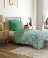 Everyday Printed Single Bedsheet Set, Flourish Blue| 120TC Cotton| 1 Pillow cover