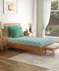 Everyday Printed Single Bedsheet Set, Flourish Blue| 120TC Cotton| 1 Pillow cover
