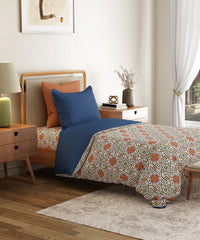 Everyday Printed Single Bedsheet Set, Flourish Red| 120TC Cotton| 1 Pillow cover