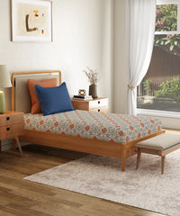 Everyday Printed Single Bedsheet Set, Flourish Red| 120TC Cotton| 1 Pillow cover