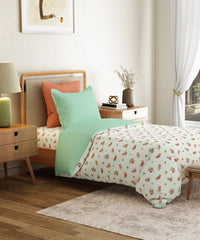Everyday Printed Single Bedsheet Set, Little Bloom Green| 120TC Cotton| 1 Pillow cover