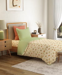 Everyday Printed Single Bedsheet Set, Little Bloom Yellow| 120TC Cotton| 1 Pillow cover
