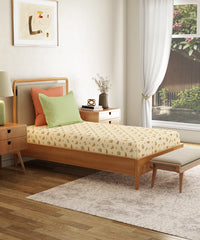 Everyday Printed Single Bedsheet Set, Little Bloom Yellow| 120TC Cotton| 1 Pillow cover