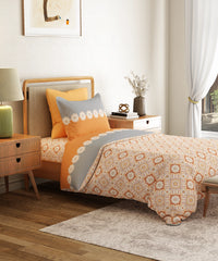 Everyday Printed Single Bedsheet Set, Meadow Brown| 120TC Cotton| 1 Pillow cover