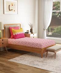 Everyday Printed Single Bedsheet Set, Meadow Pink| 120TC Cotton| 1 Pillow cover
