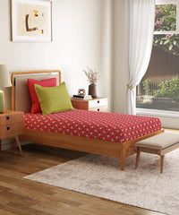 Everyday Printed Single Bedsheet Set, Petal Pop Red| 120TC Cotton| 1 Pillow cover