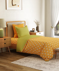 Everyday Printed Single Bedsheet Set, Petal Pop Yellow| 120TC Cotton| 1 Pillow cover