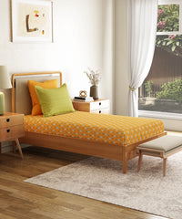 Everyday Printed Single Bedsheet Set, Petal Pop Yellow| 120TC Cotton| 1 Pillow cover