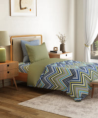 Everyday Printed Single Bedsheet Set, Wave Blues| 120TC Cotton| 1 Pillow cover