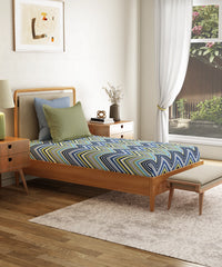 Everyday Printed Single Bedsheet Set, Wave Blues| 120TC Cotton| 1 Pillow cover