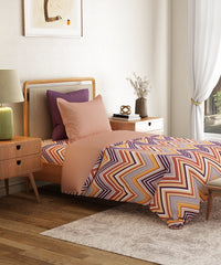 Everyday Printed Single Bedsheet Set, Wave Purple| 120TC Cotton| 1 Pillow cover
